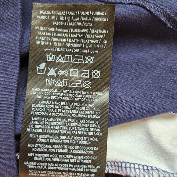 Guess Navy Blue /White Stripes Gold Lettering S/XS Woman’s TSHIRT - Picture 6 of 6